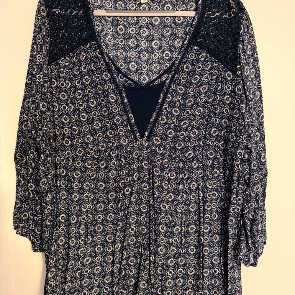 Eyeshadow Navy and White Patterned Blouse